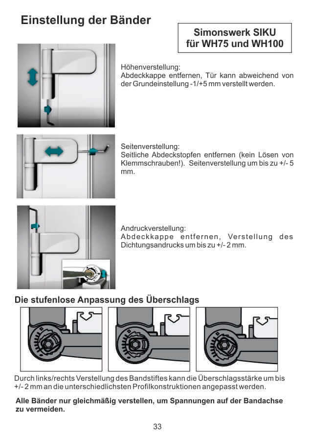 Bänder Einstellung WH75 und WH100